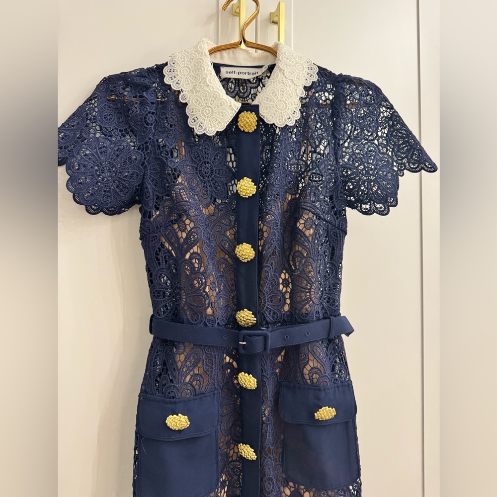 Self-Portrait navy floral guipure-lace midi dress - Picture 12 of 13